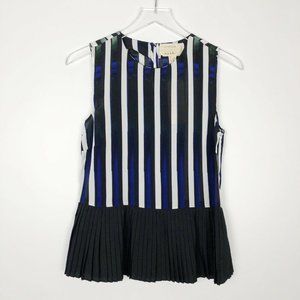 NWT Nicole Miller Artelier Piano Key Pleated Tank Top Blouse Silk Blend Blue XS